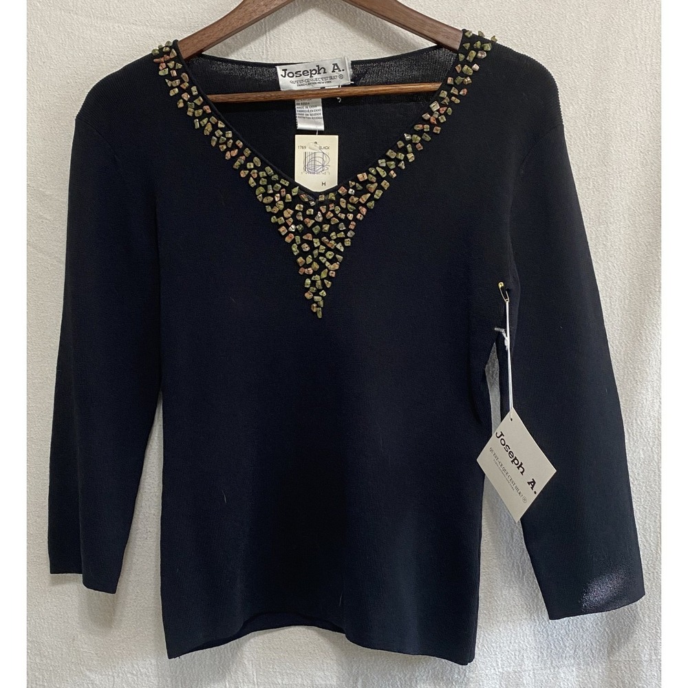 Joseph A Beaded Neck Top NWT Black Boho Festival Whimsigoth Medium